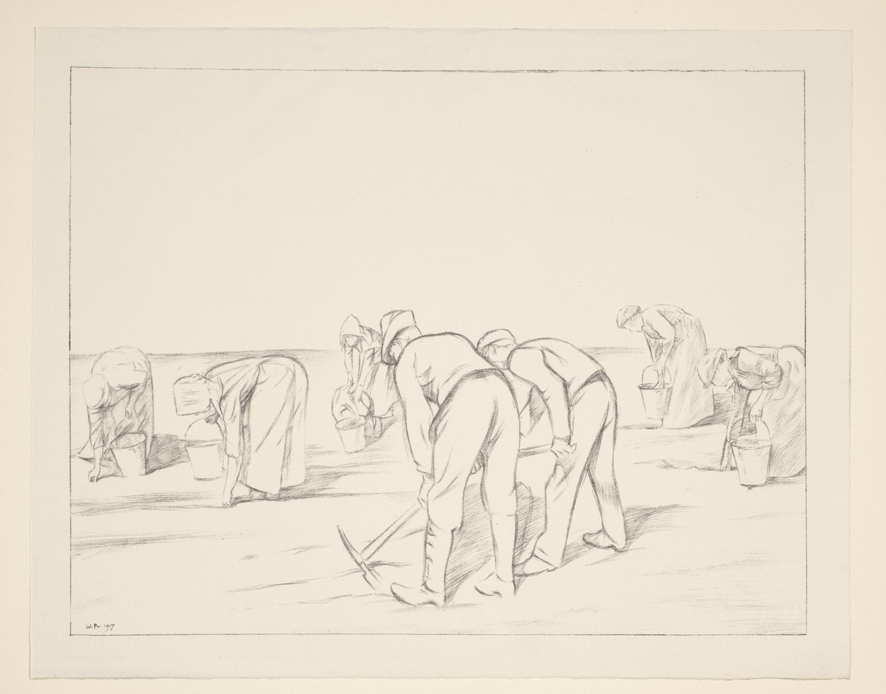 Travailleurs agricoles avec pioches et seaux - William Rothenstein