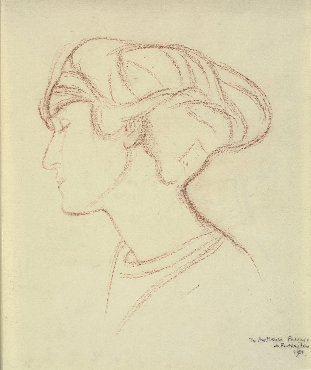 Tête de femme (Parthenia Passano ?) de profil vers la gauche - William Rothenstein