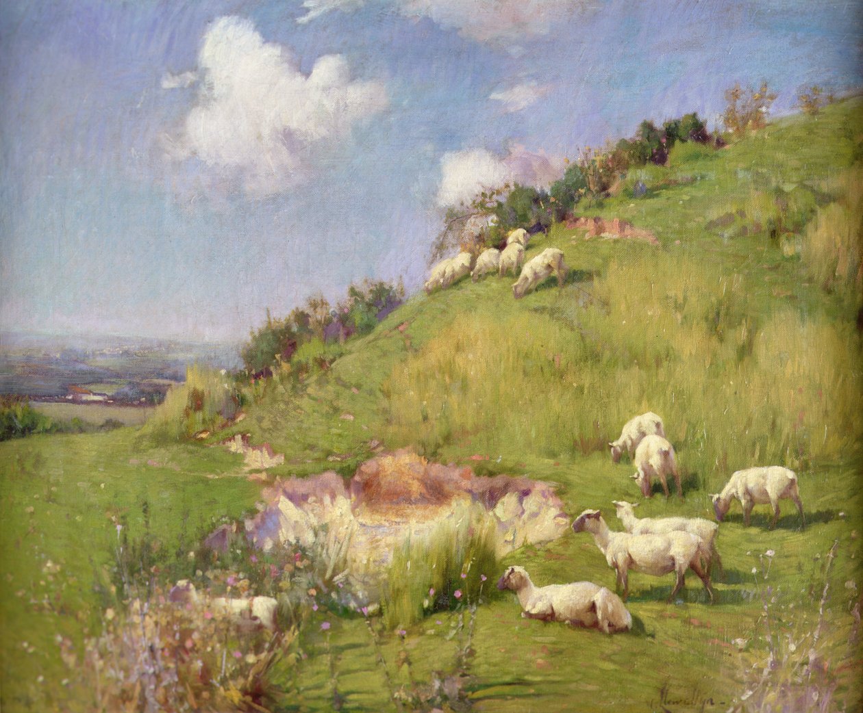 Moutons sur une colline - William Samuel Henry Llewellyn