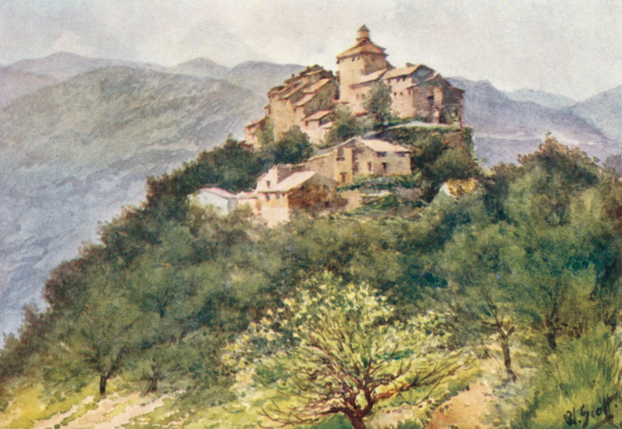 La Roquette, dans la vallée du Var (lithographie couleur) - William Scott