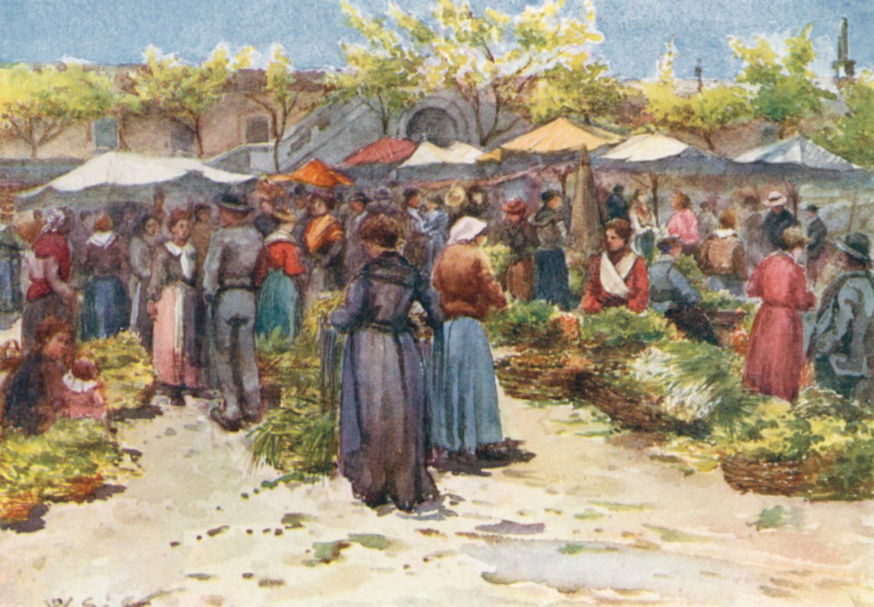 Le marché aux légumes, Nice, en regardant vers le sud (lithographie couleur) - William Scott