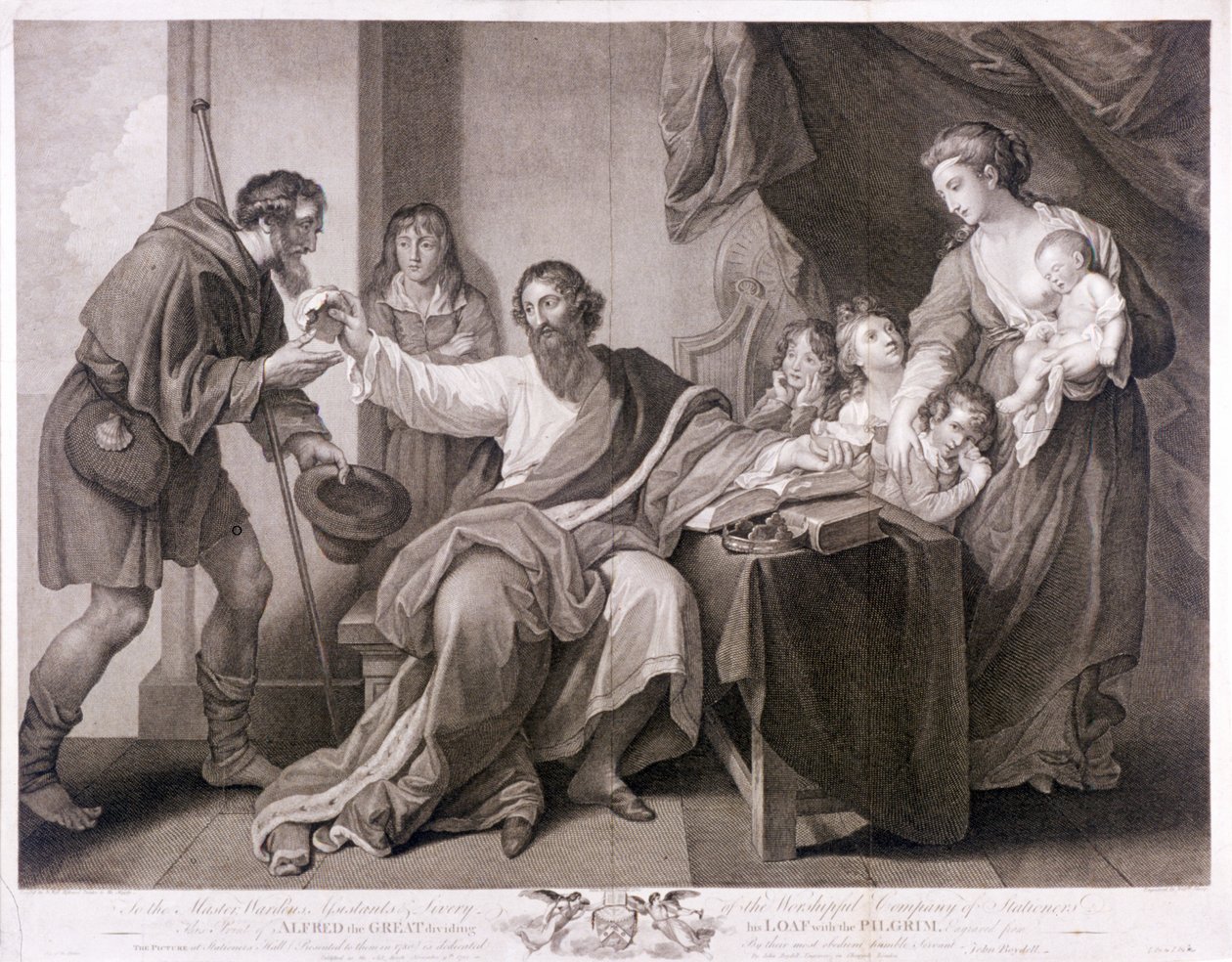 Alfred le Grand partageant son pain avec le pèlerin, 1782 - William Sharpe