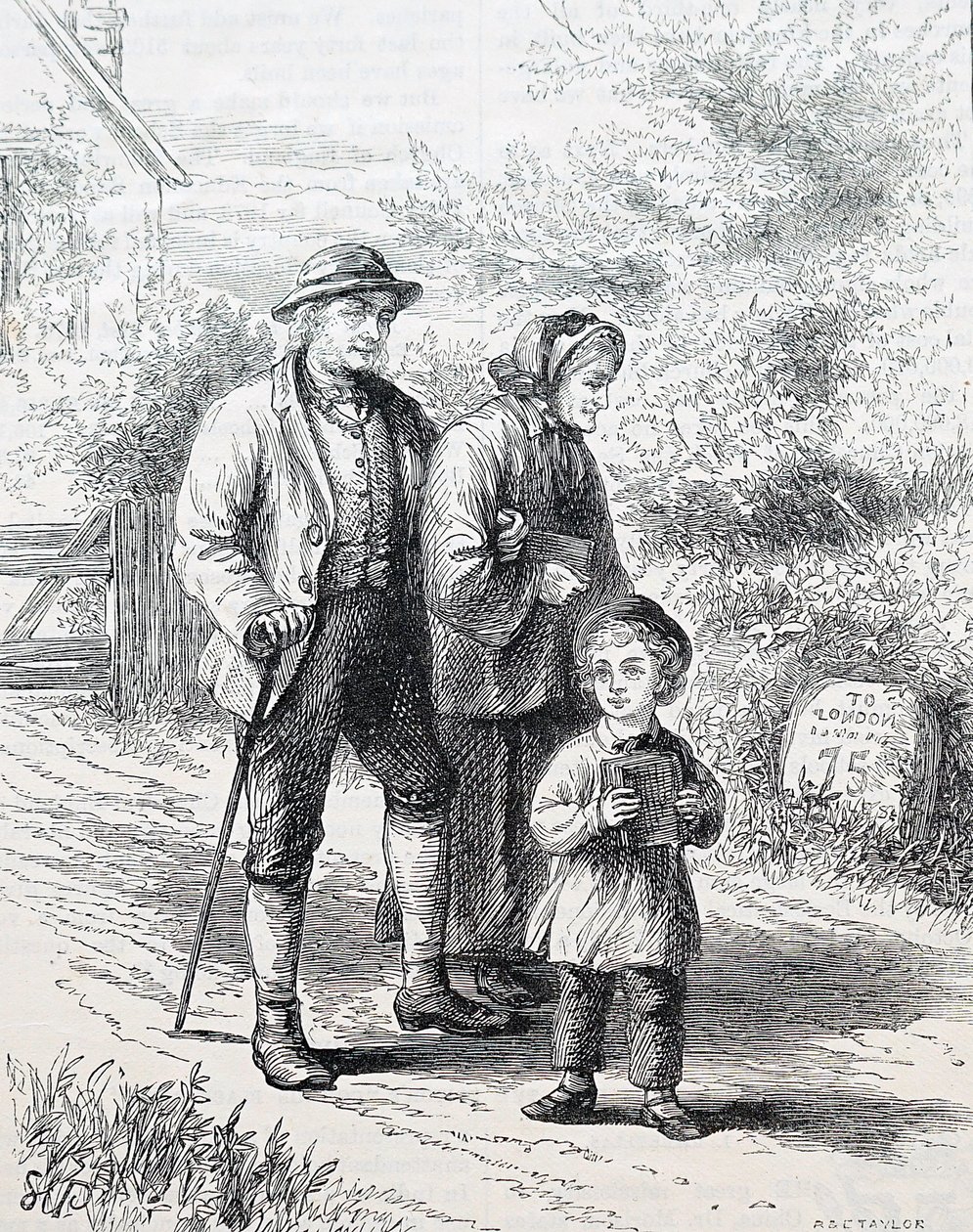 Un couple âgé et leur petit-enfant. Par William Small (1843-1929), un illustrateur anglais. 1880 (gravure) - William Small