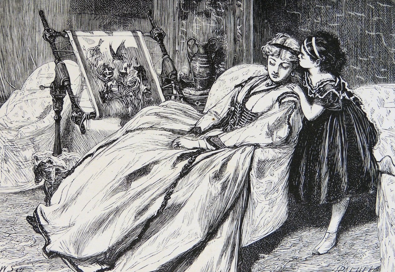 Mère travaillant sur une pièce de broderie - William Small