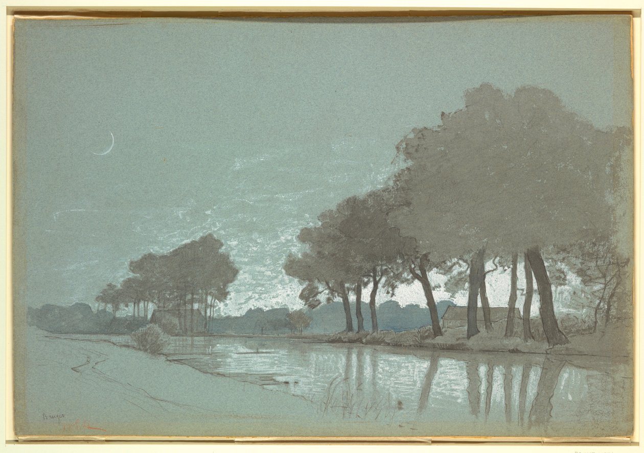 Dessin, scène de canal près de Bruges, Belgique, 1875-80 - William Stanley Haseltine