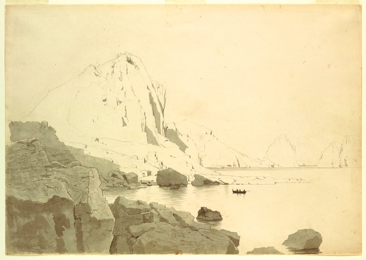 Dessin, Vue de Capri, Italie, montrant la côte sud et le Faraglione, vers 1865 - William Stanley Haseltine