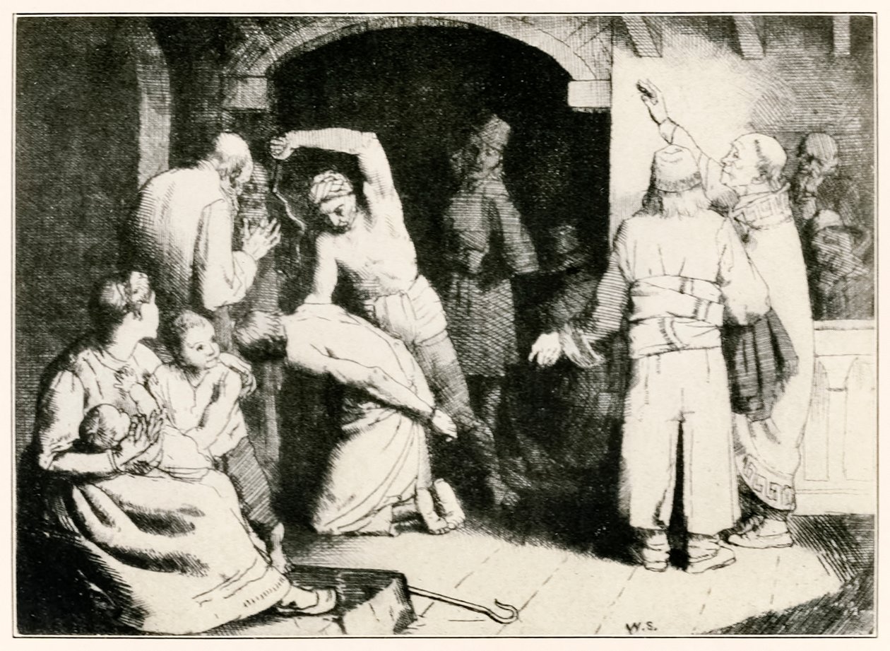 Le Fouet de Fidèle de Le Voyage du Pèlerin de ce Monde à Celui qui Vient par John Bunyan (1628-1688) illustration de William Strang (1859-1921) - William Strang