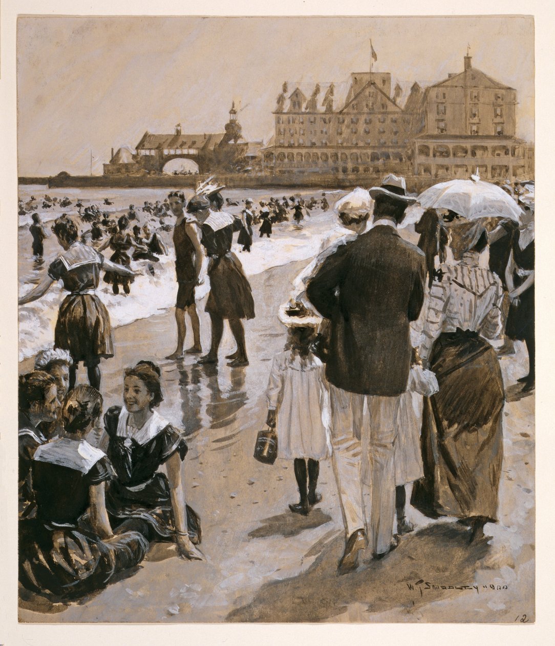 Scène de plage de Harpers Weekly, pub. 1900 - William Thomas Smedley