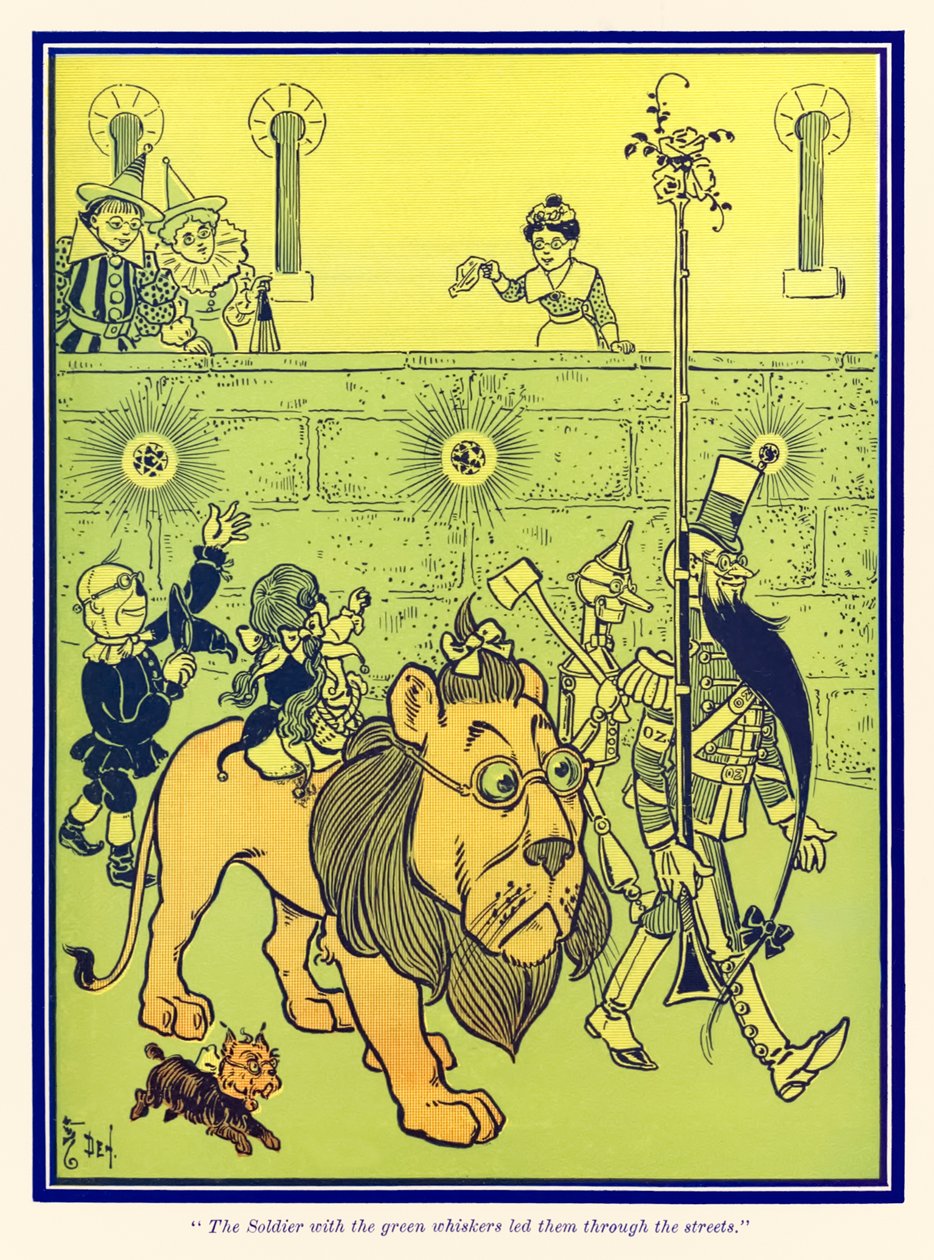 Le soldat aux moustaches vertes les conduisit à travers les rues. extrait du Magicien d