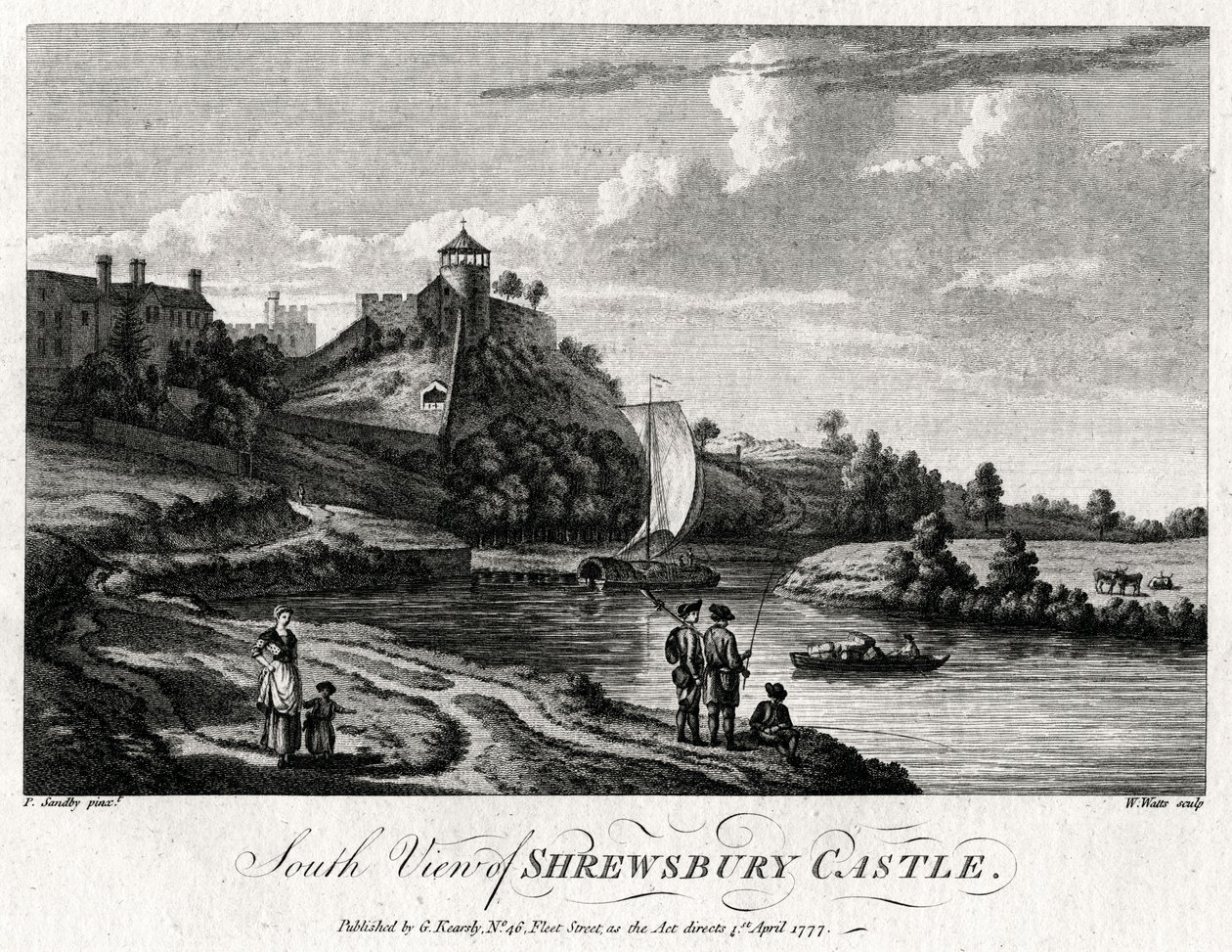 Vue sud du château de Shrewsbury, Shropshire, 1777 - William Watts