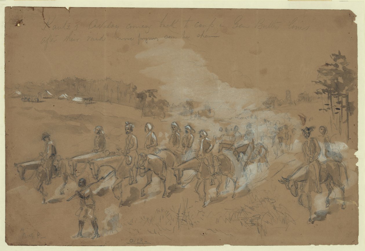 La cavalerie de Kautz revenant au camp dans les lignes du général Butler après leur raid - William Waud