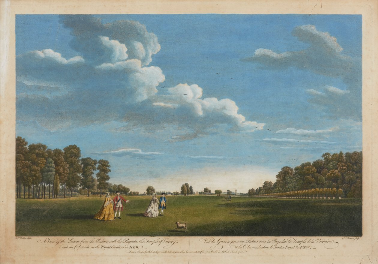 Vue de la pelouse depuis le palais avec la pagode - William Woollett
