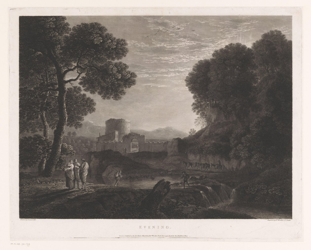 Paysage avec une porte et une tour au bord d