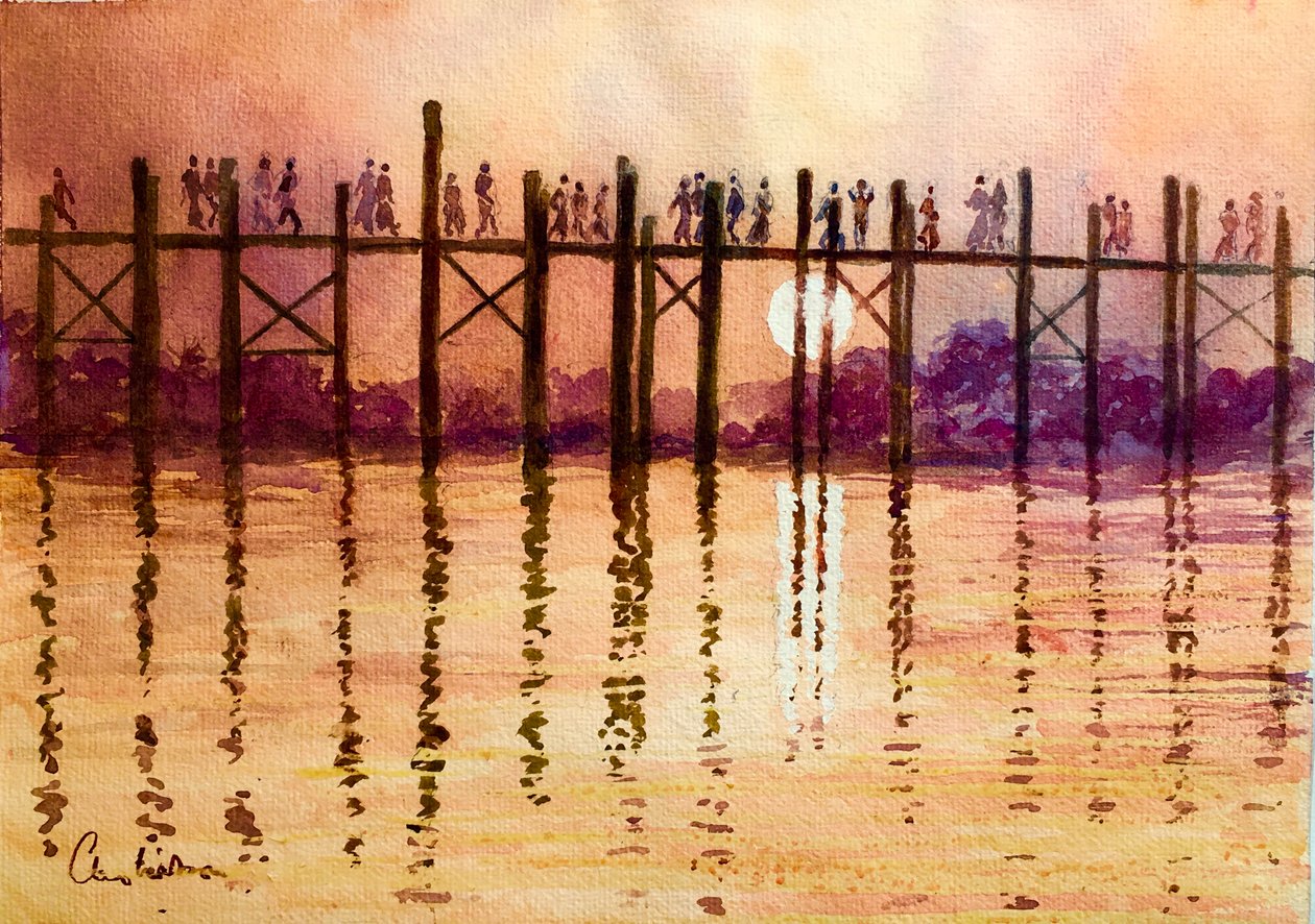 993 Heure de pointe sur le pont U Bein, Mandalay - Wilson Clive