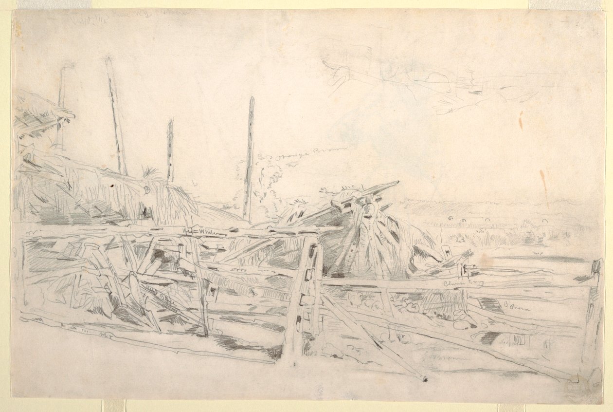Dessin, Meule de foin et clôture en rail, vers 1870 - Winslow Homer
