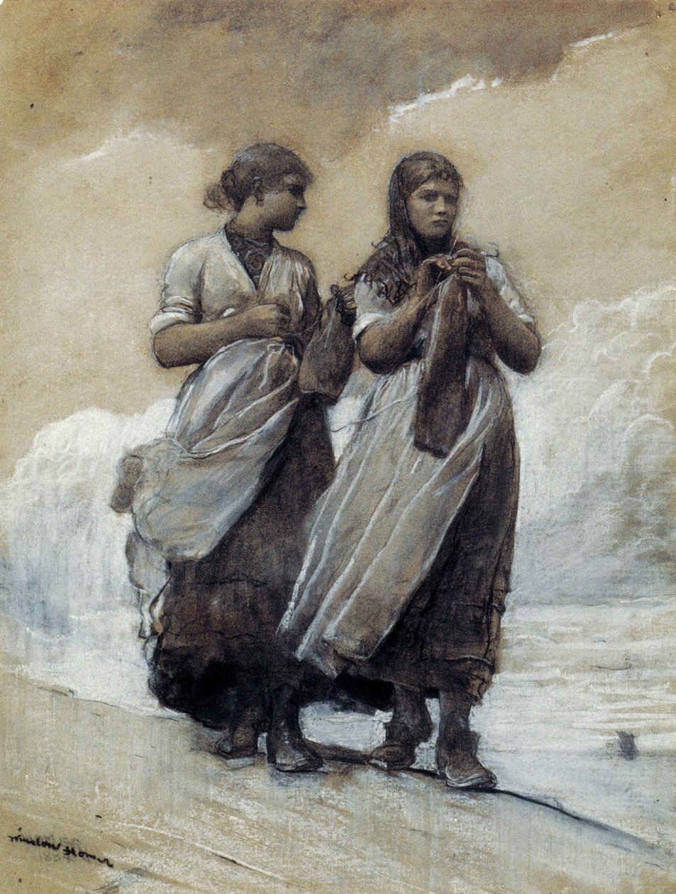 Filles de pêcheurs sur le rivage, Tynemouth - Winslow Homer