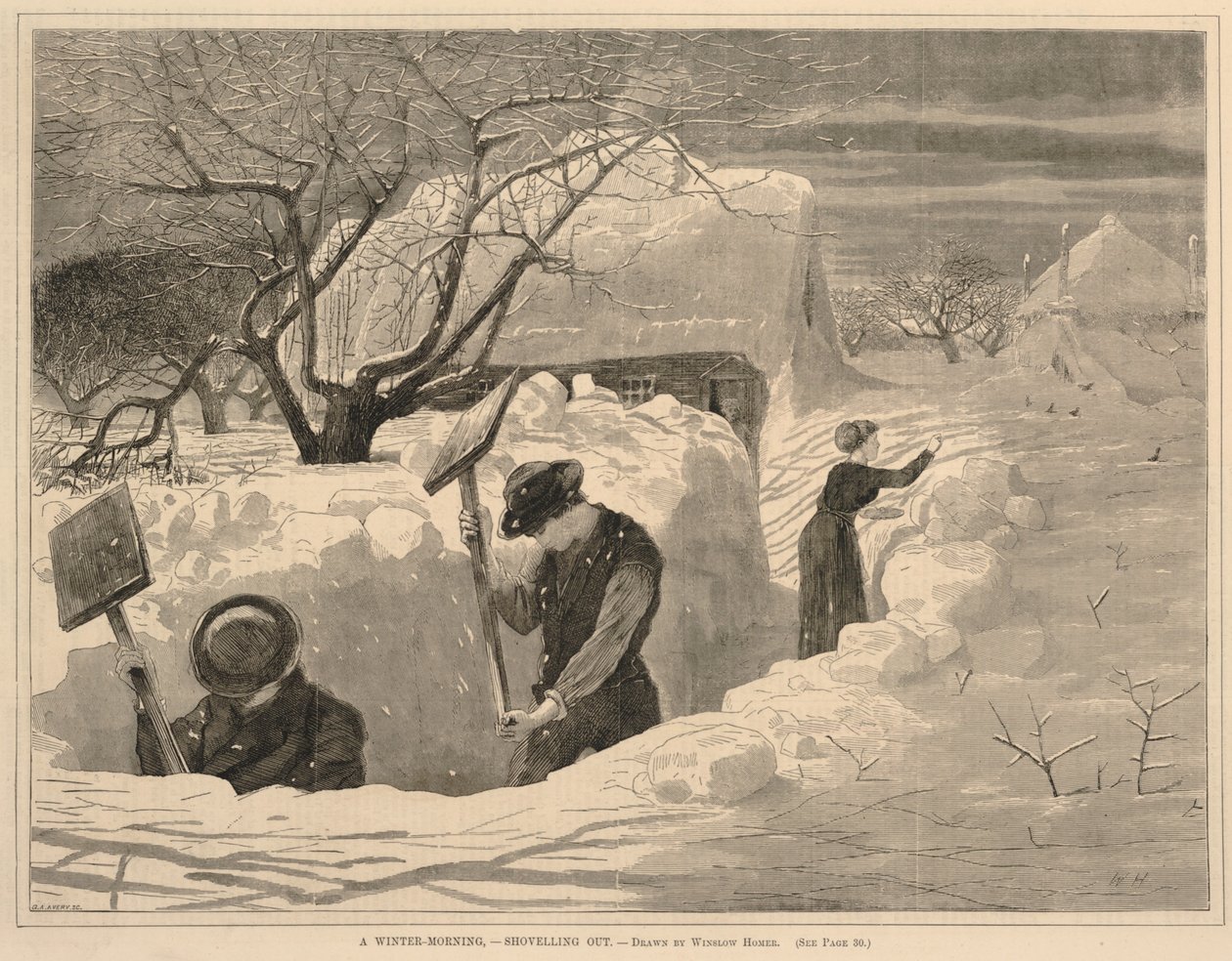 A Winter Morning--Shovelling Out, tiré de Every Saturday, 14 janvier 1871 - Winslow Homer