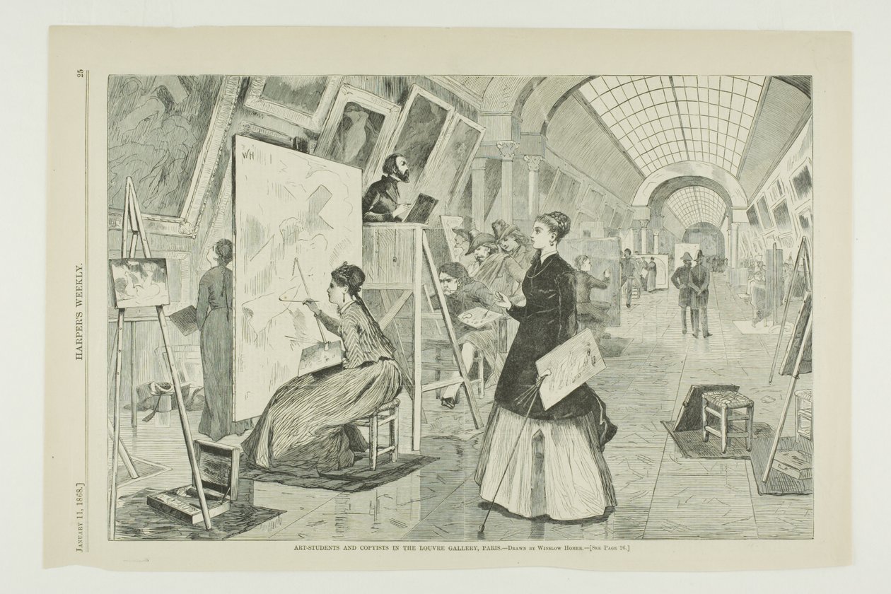 Étudiants en art et copistes à la galerie du Louvre, Paris - Winslow Homer