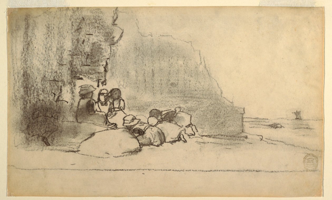 Dessin, Enfants jouant au bord de la mer, Cullercoats, Angleterre, 1881-82 - Winslow Homer