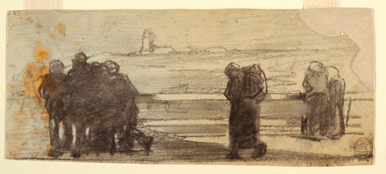 Dessin, figures surplombant une baie et un petit bateau, Cullercoats, Angleterre, 1881-82 - Winslow Homer