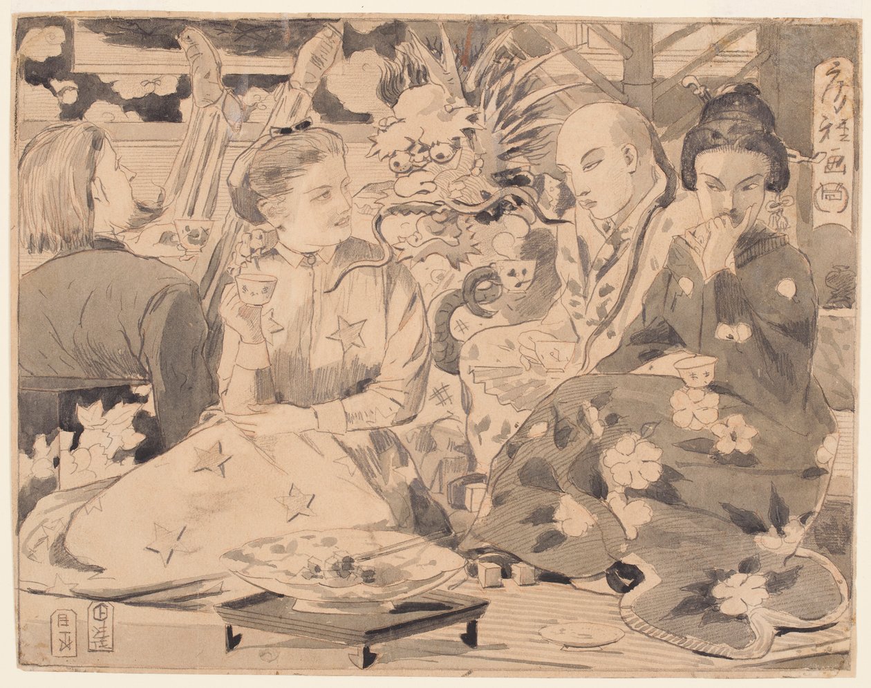 Dessin, International Tea Party, vers 1867 - Winslow Homer