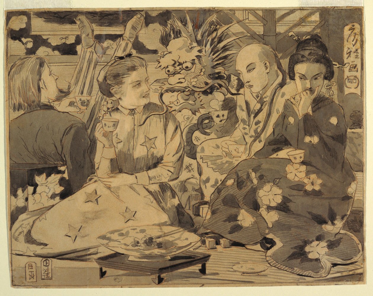 Dessin, International Tea Party, vers 1867 - Winslow Homer