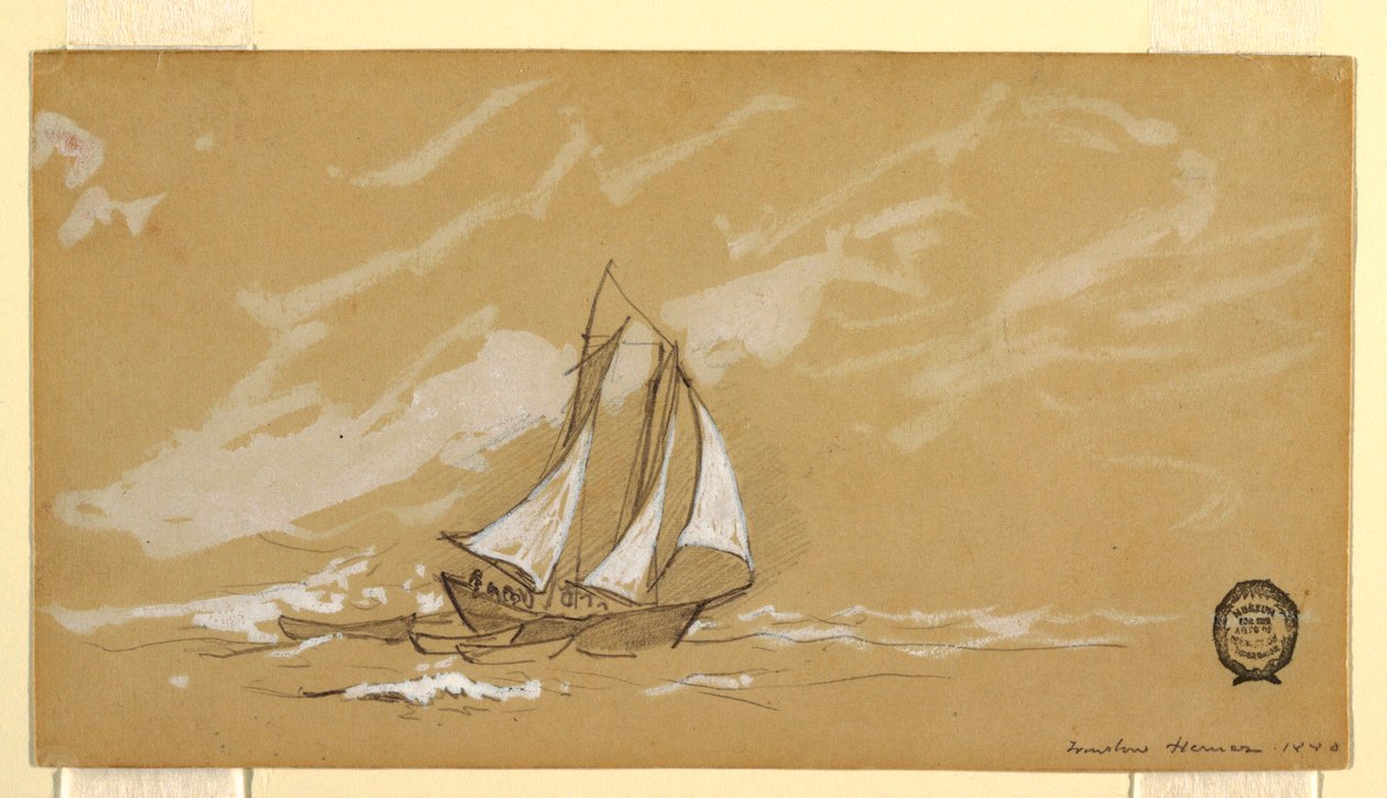 Dessin, goélette avec trois doris, 1880 - Winslow Homer