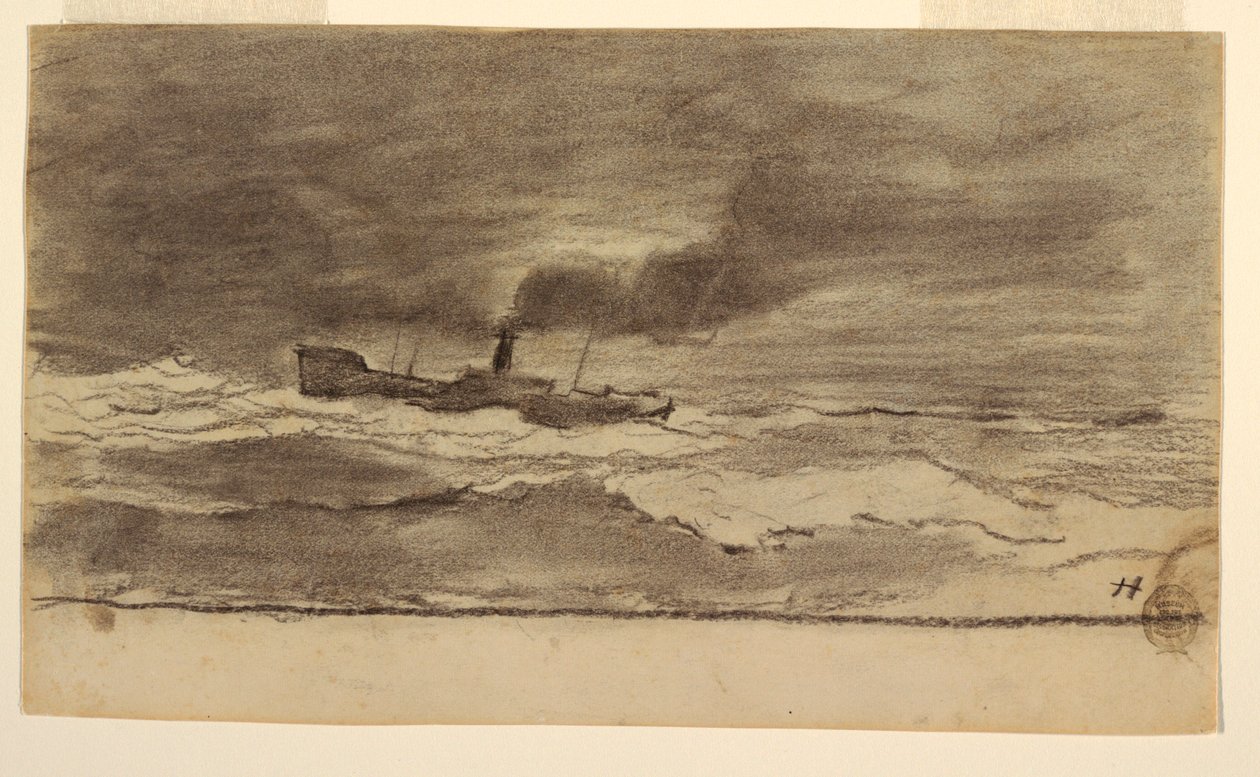 Dessin, paysage marin avec chalutier, Cullercoats, Angleterre, 1881-82 - Winslow Homer