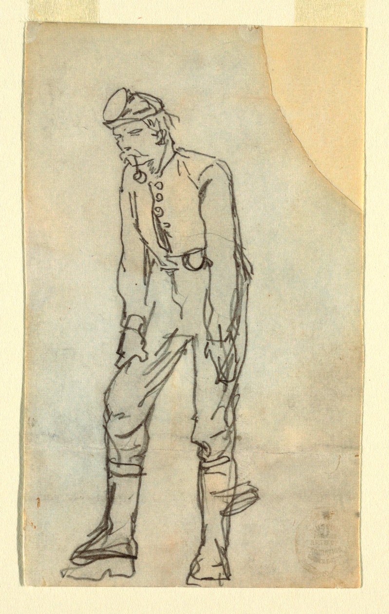 Dessin, soldat avec une pipe dans la bouche, 1862 - Winslow Homer