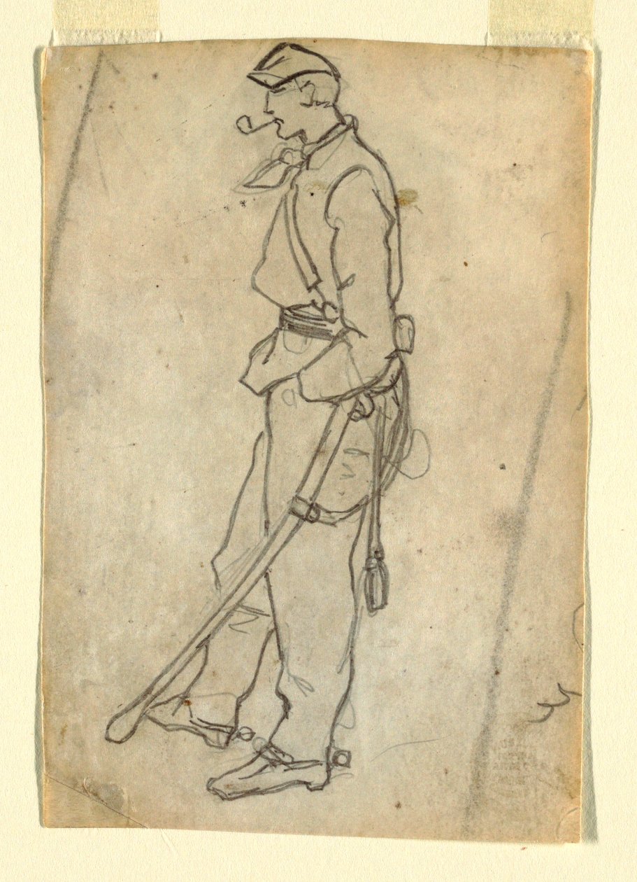 Dessin, soldat avec épée et pipe, 1862 - Winslow Homer
