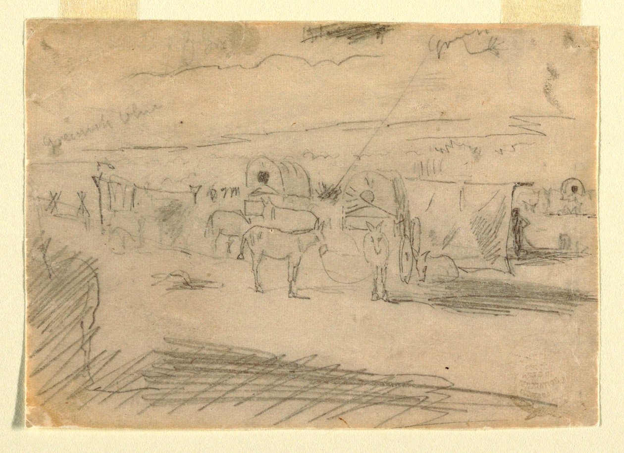 Dessin, train de chariots de l