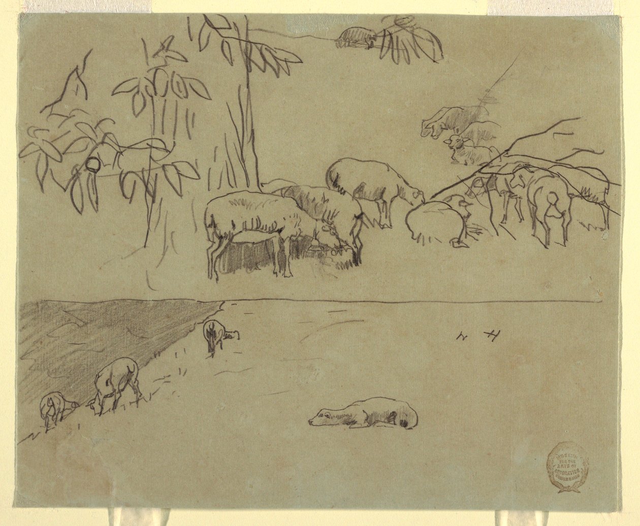 Dessin, deux vues de moutons paissant dans un champ, probablement 1875-78 - Winslow Homer
