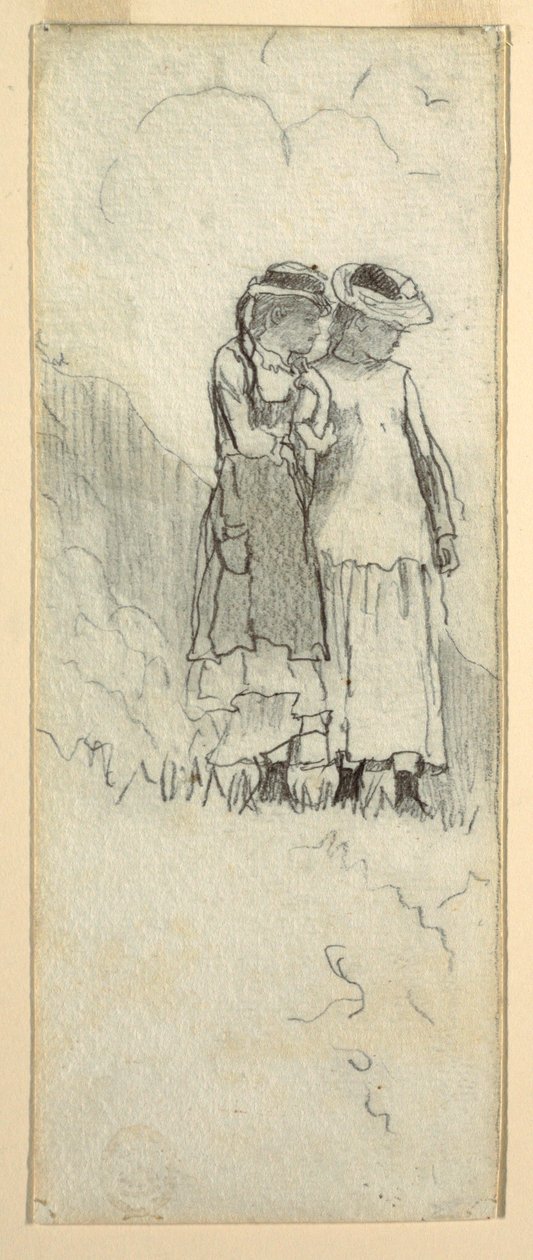 Dessin, deux jeunes filles dans un champ, 1879 - Winslow Homer