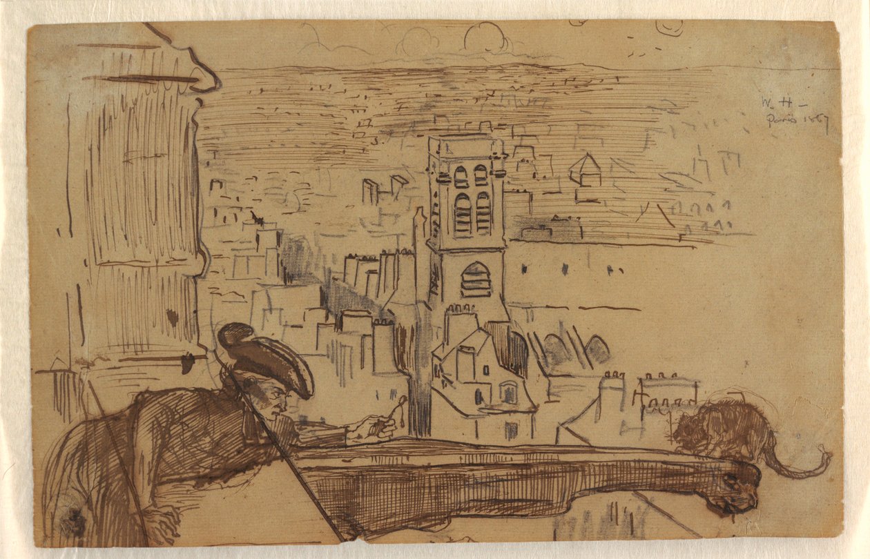Dessin, Vue de Paris avec un parapet de la tour de la cathédrale Notre-Dame, 1867 - Winslow Homer