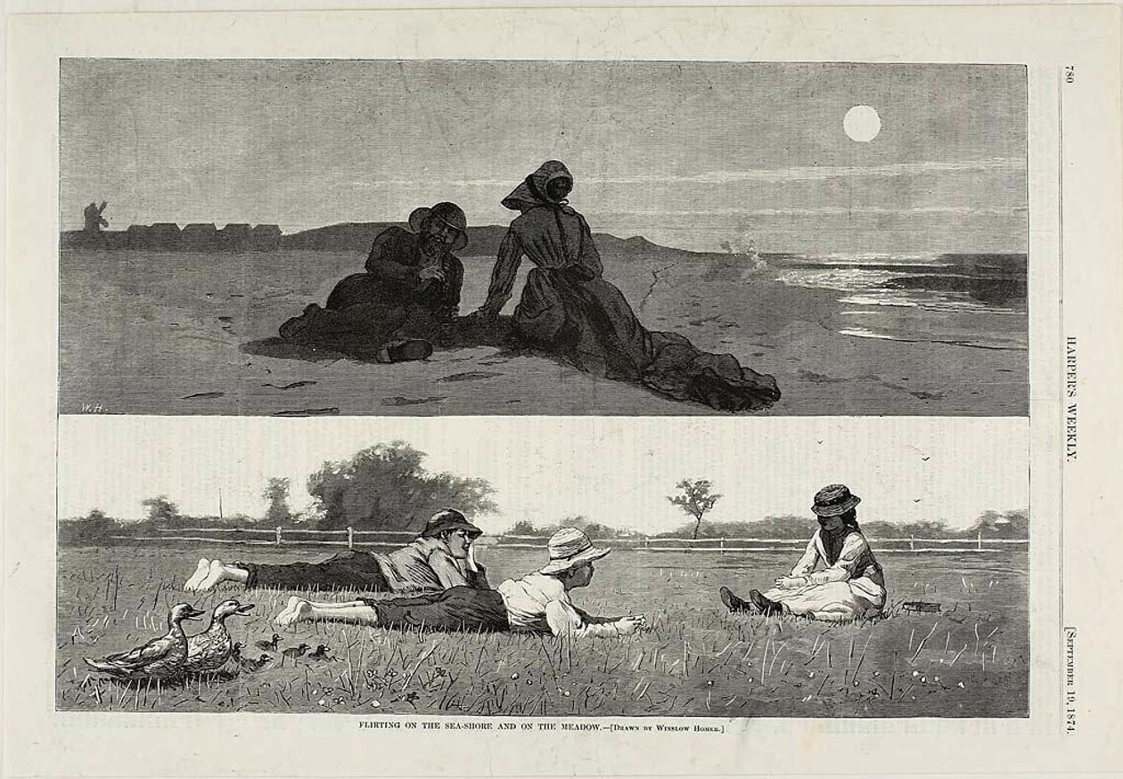 Flirt au bord de la mer et dans la prairie - Winslow Homer