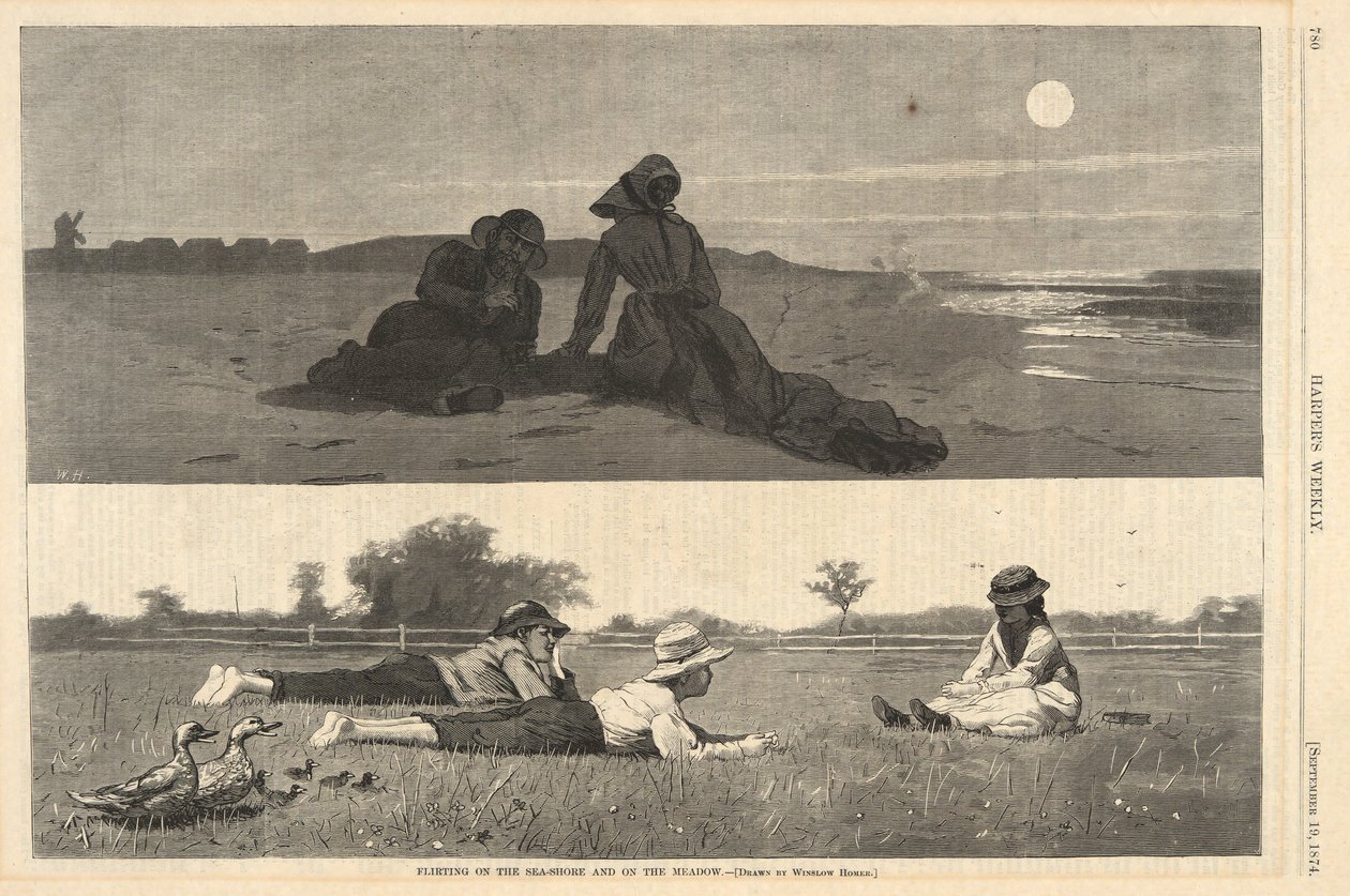 Flirter sur le rivage et dans le pré, de Harper - Winslow Homer