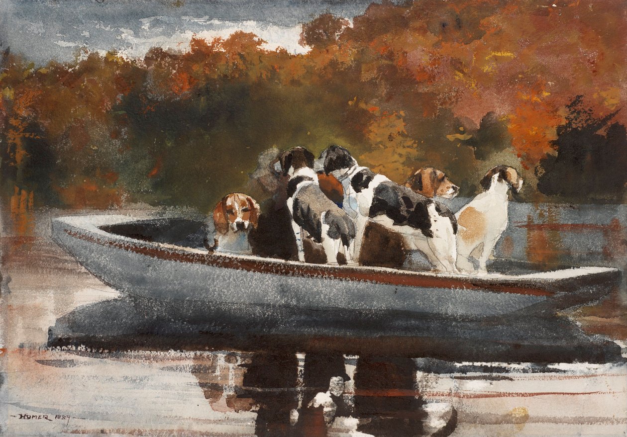 Chiens de chasse en bateau (en attente du départ) - Winslow Homer