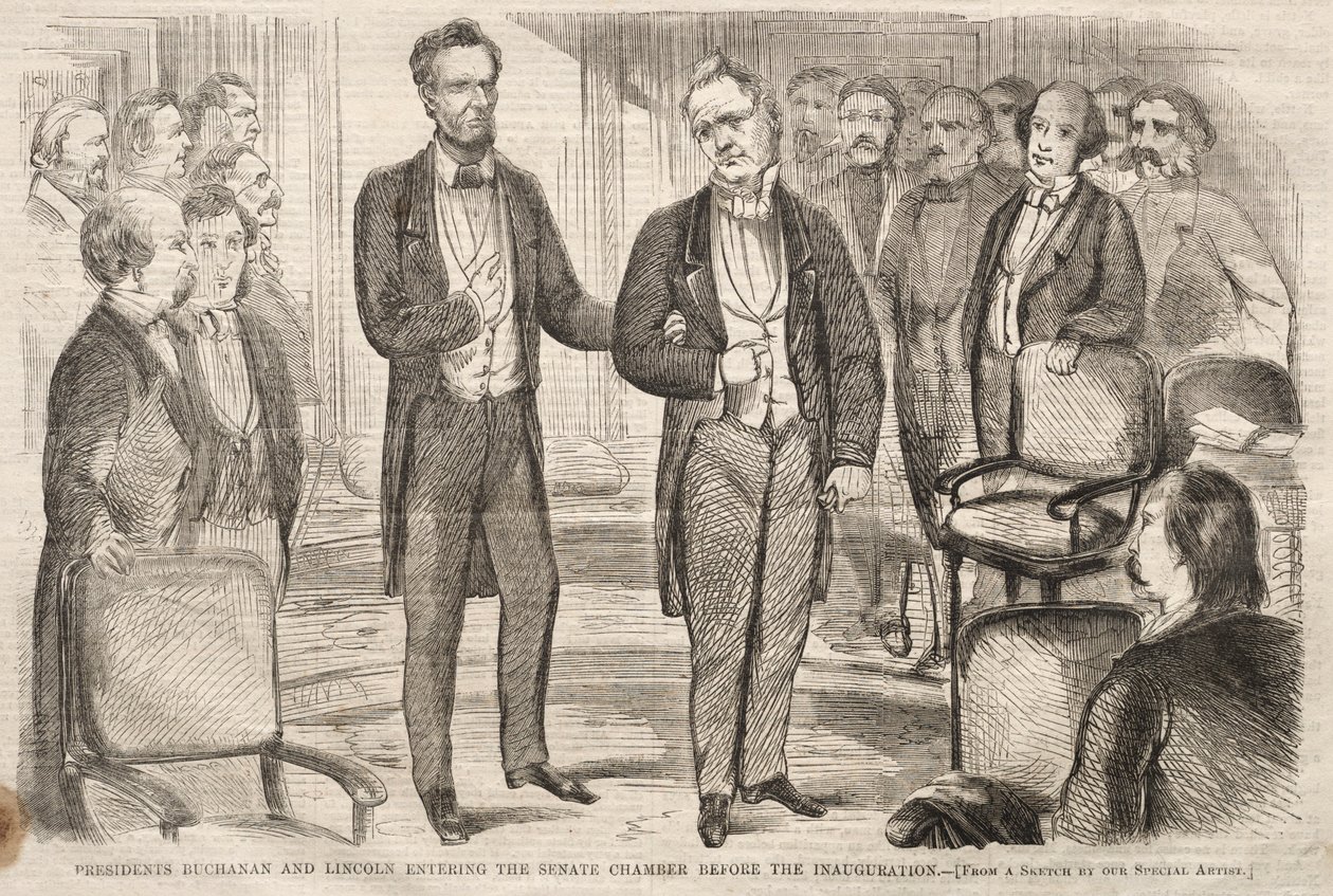 Les présidents Buchanan et Lincoln entrent dans la salle du Sénat avant l
