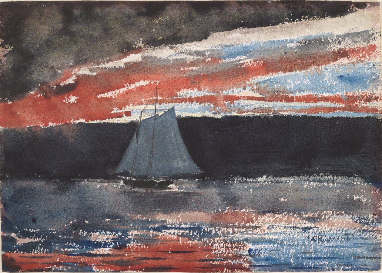 Une goélette au coucher du soleil - Winslow Homer