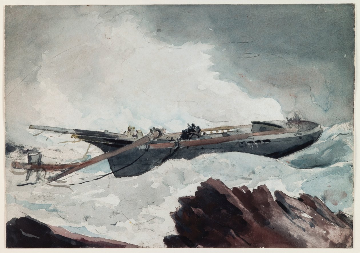 La goélette naufragée, vers 1900-10 (aquarelle et fusain sur papier) - Winslow Homer