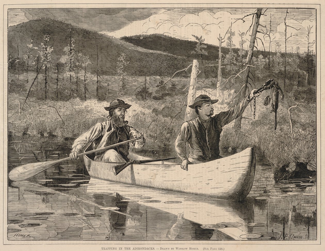 Trapping in the Adirondacks, tiré de Every Saturday : An Ilustrated Journal of Choice Reading, 24 décembre 1870 - Winslow Homer