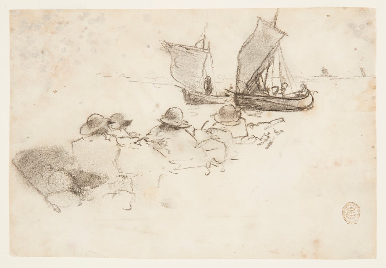 Deux bateaux de pêche avec voiles, Cullercoats, Angleterre - Winslow Homer