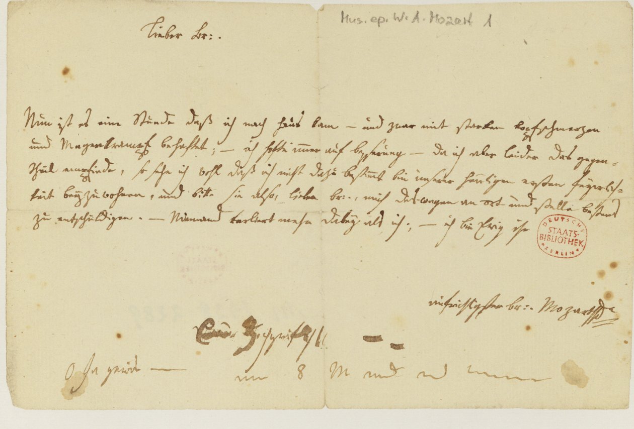Lettre de Mozart à un franc-maçon, janvier 1786 - Wolfgang Amadeus Mozart