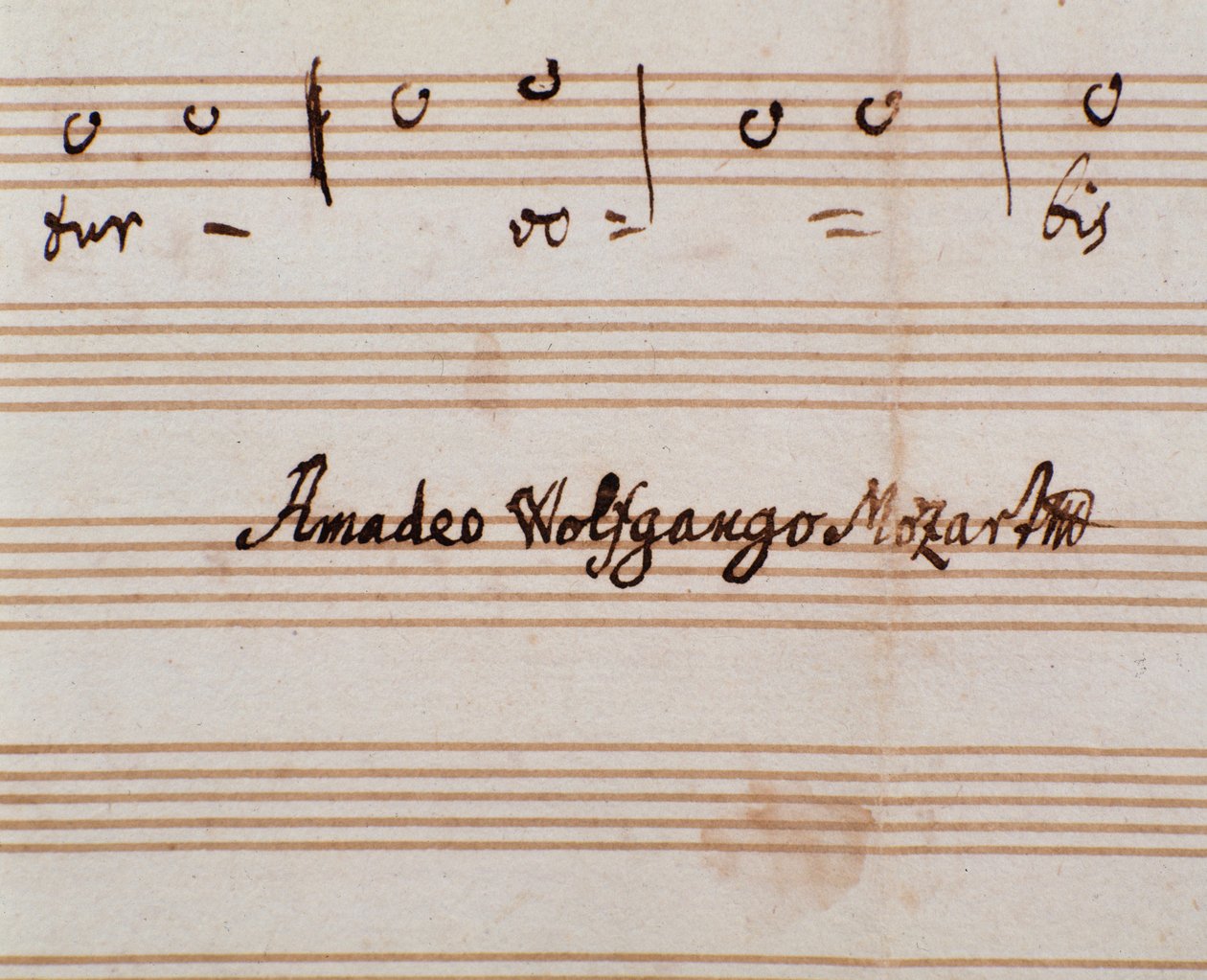 (détail) de la signature du compositeur sur la page de partition de Querite primum regnum Dei par Mozart pour obtenir le titre d