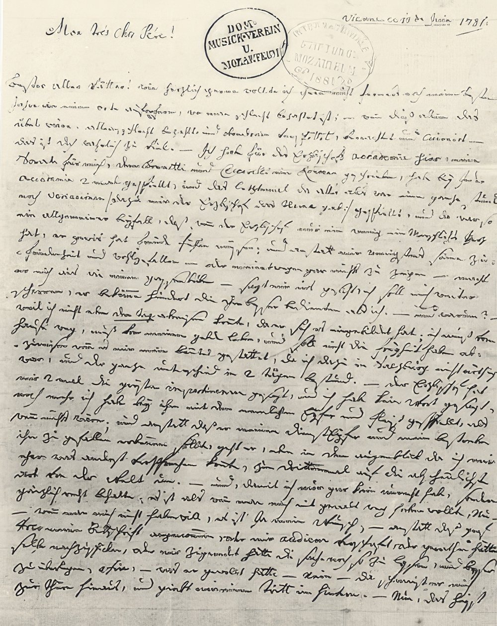 Lettre manuscrite à son père. Vienne, 13 juin 1781 - Wolfgang Amadeus Mozart