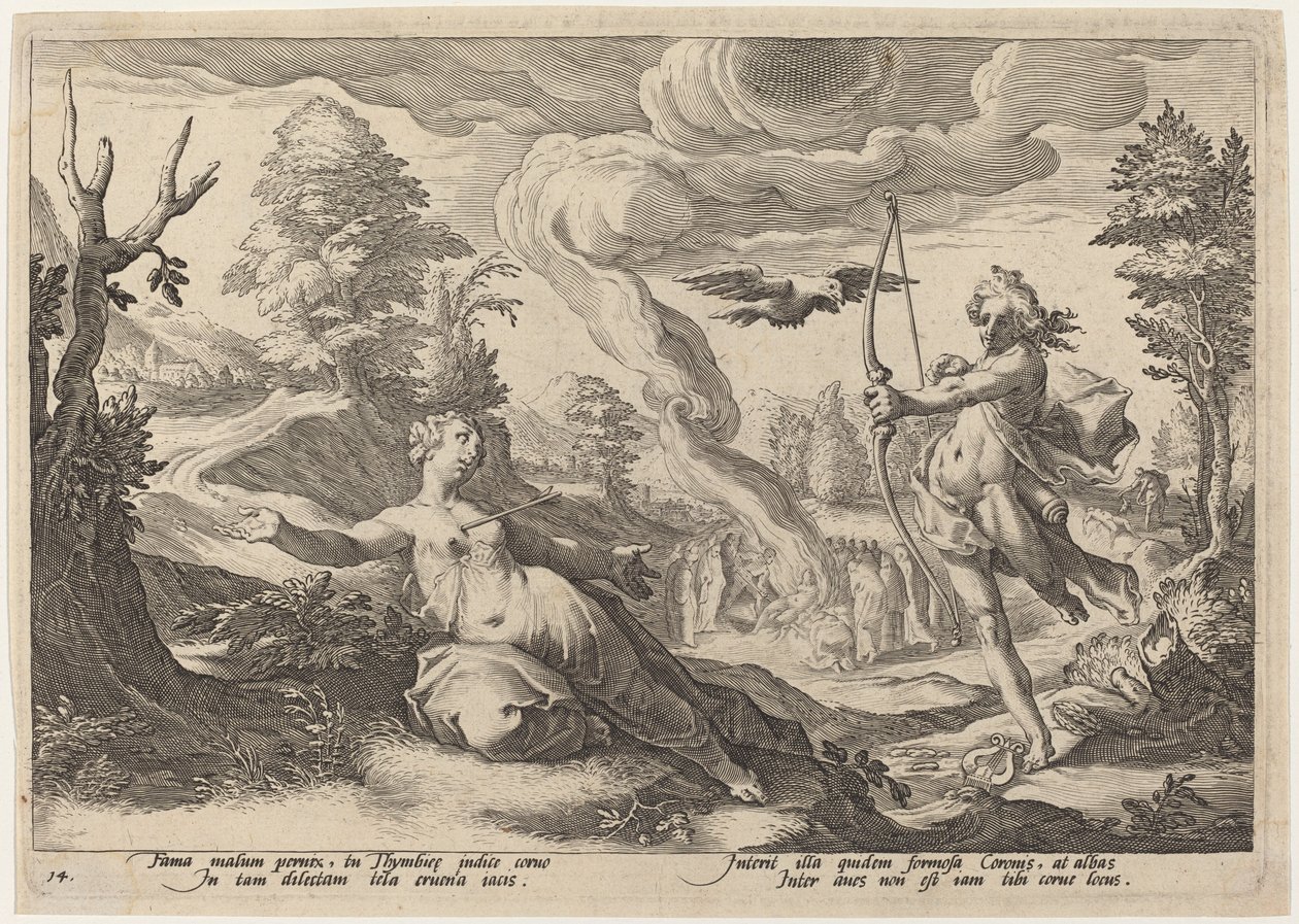 Apollon tuant Coronis - Workshop of Hendrick Goltzius, after Hendrick Goltzius
