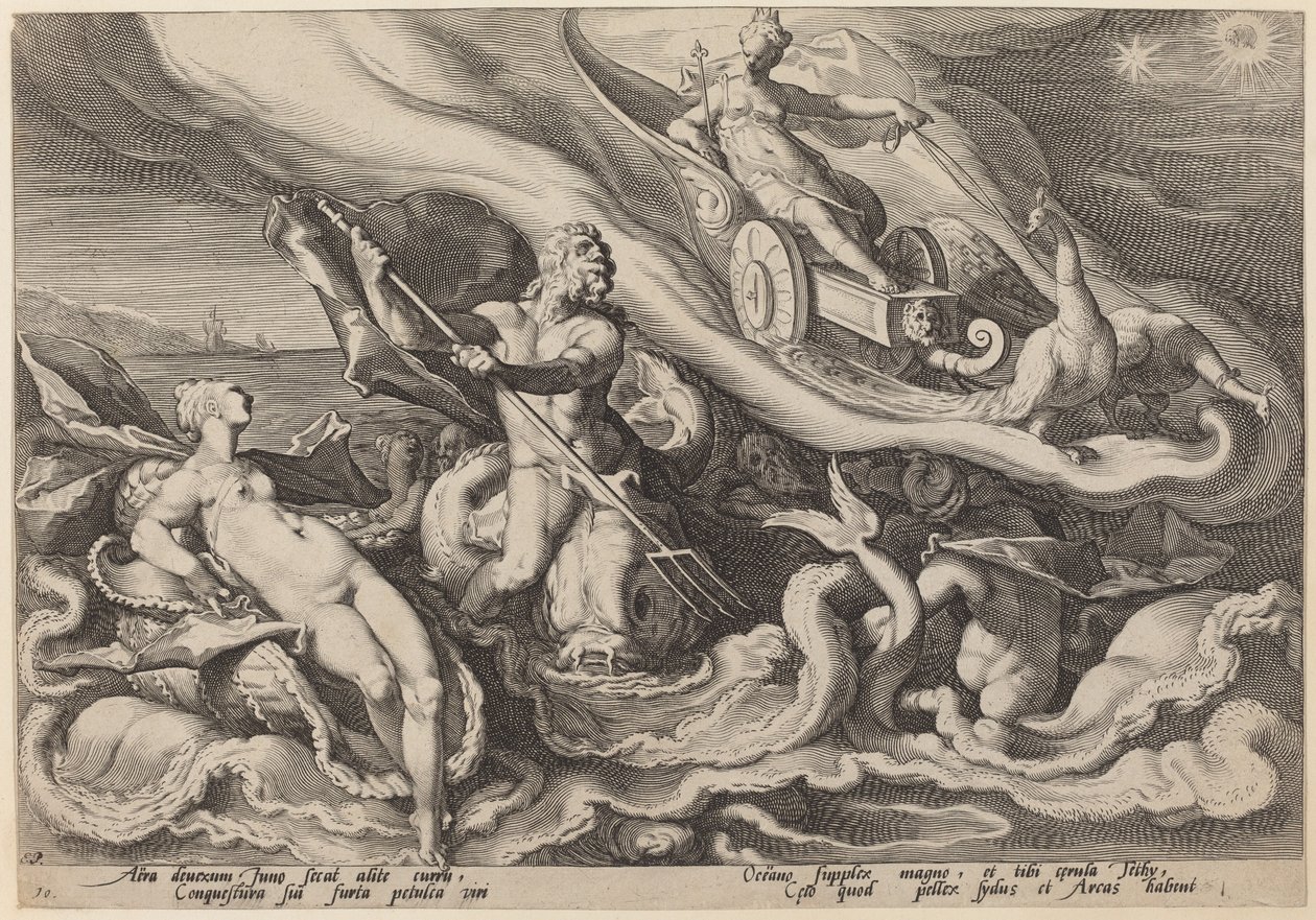 Junon se plaignant à Océan et Téthys de Callisto - Workshop of Hendrick Goltzius, after Hendrick Goltzius
