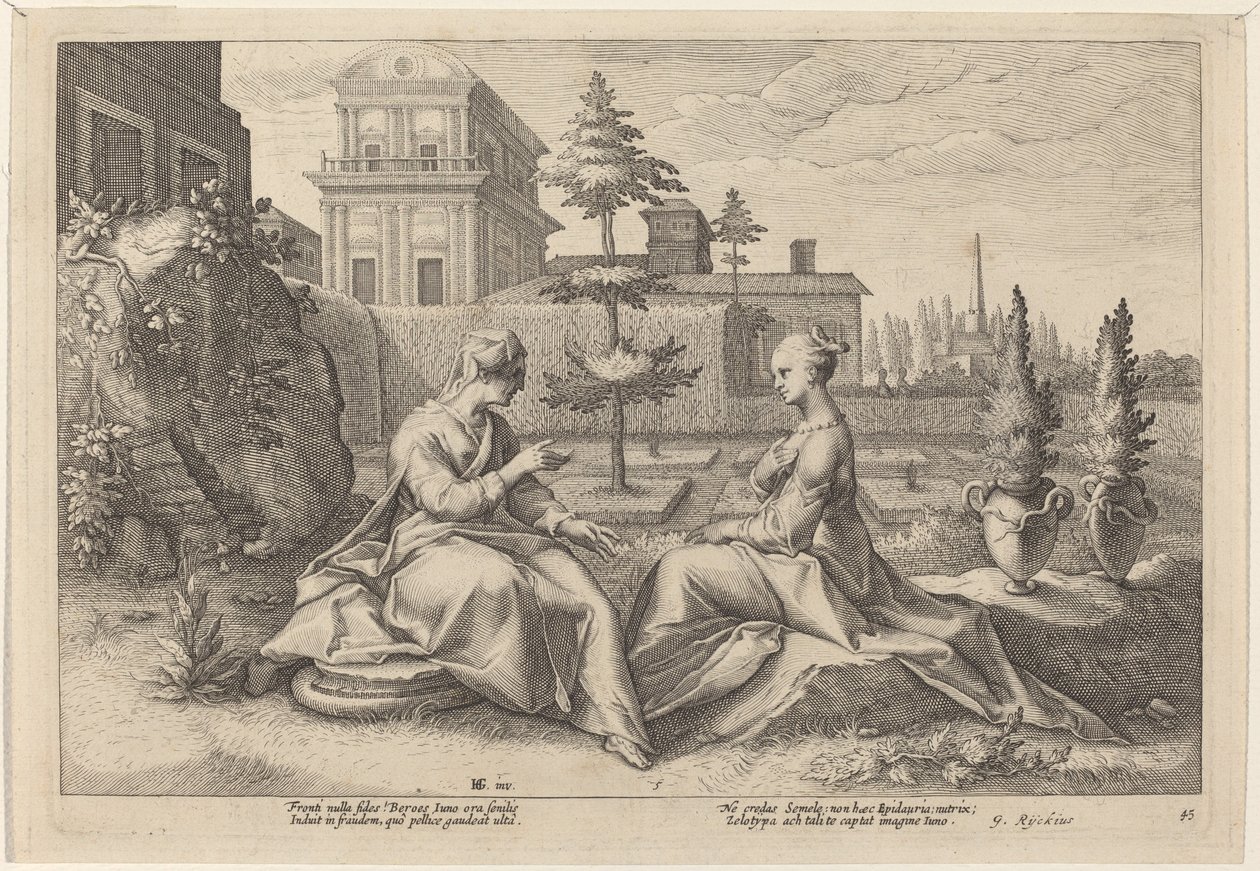 Junon sous la forme de Béroé, avertissant Sémélé - Workshop of Hendrick Goltzius, after Hendrick Goltzius