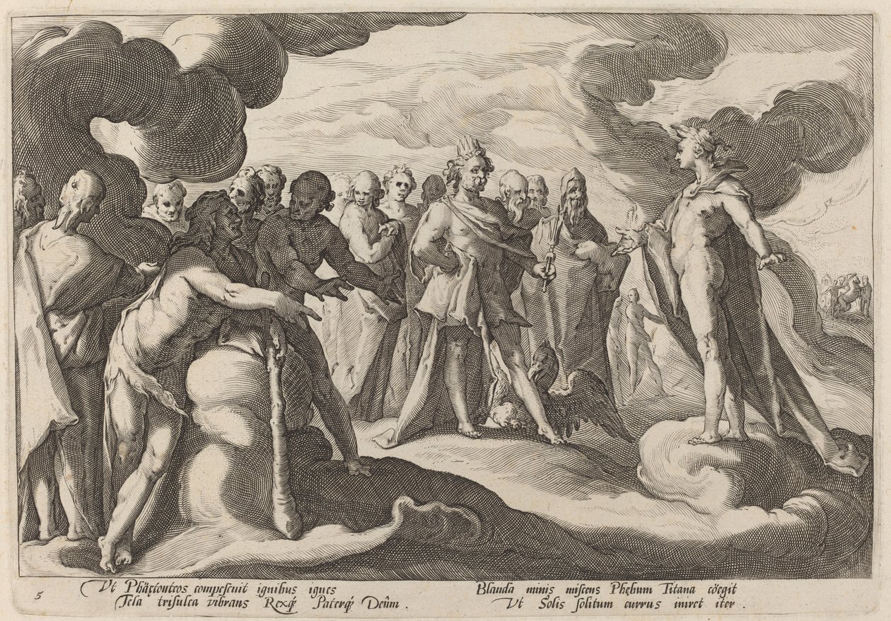 Jupiter et les dieux demandant à Hélios de reprendre le contrôle du char - Workshop of Hendrick Goltzius, after Hendrick Goltzius