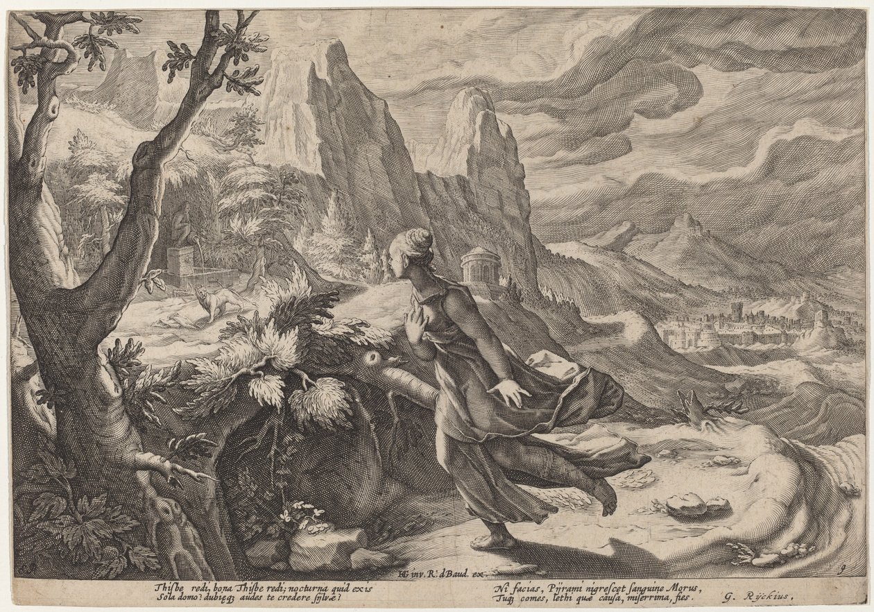 Thisbé effrayée par le lion - Workshop of Hendrick Goltzius, after Hendrick Goltzius